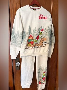 The Grinch White Holiday Sweatshirt Jogger Set